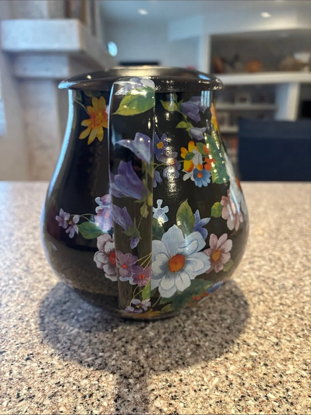 MacKenzie-Childs Black Flower Market Enamel Practical Pitcher